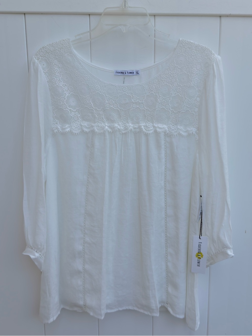 NWT Figueroa & Flower White Lace Yoke Women's Blouse X-LARGE